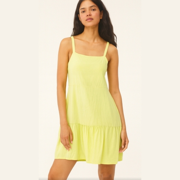 NEW YORK & COMPANY Linen Blend Strappy Lemon Yellow Mini Dress, Size XL - Picture 1 of 13